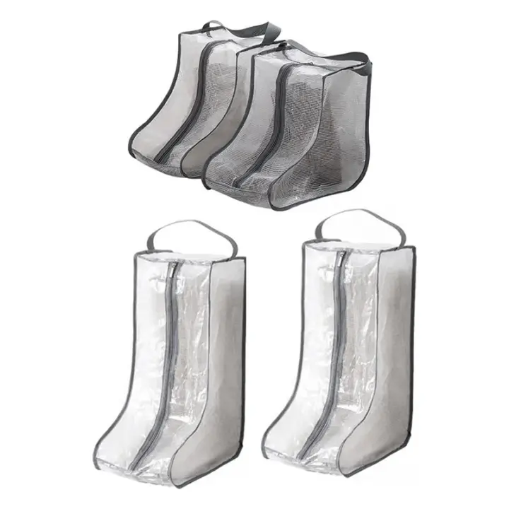 Bolsas de almacenamiento de botas altas y cortas portátiles para mujer, 2 paquetes altos y 2 paquetes cortos, bolsas de botas impermeables para viajes y uso diario gris - 1