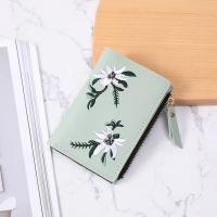 Cartera corta coreana para estudiantes, billetera de cuero PU con cremallera, flores bordadas, Mini bolso para mujer - details 3