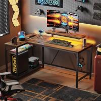 Forma de L con Tomas de Corriente y Luces LED, Escritorio Esquinero con Estantes, Reversible para Ordenador para el Hogar, Oficina, Dormitorio, Espacio Pequeño, 106,5 cm - details 37