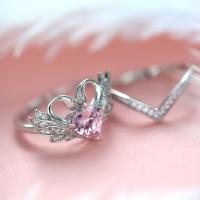 Anillo de Compromiso en Forma de Corazón para Mujer Juego de Anillo de Cisne con Circonita Plateado - details 5