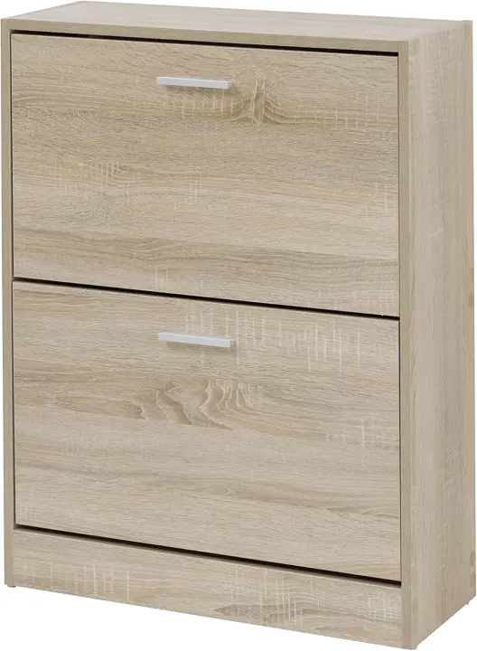 Zapatero con Puertas de Entrada en Madera Melamina. Armario de Zapatos 12 Pares con 2 Puertas abatibles y Doble Fondo 24x63x81 cm - 1