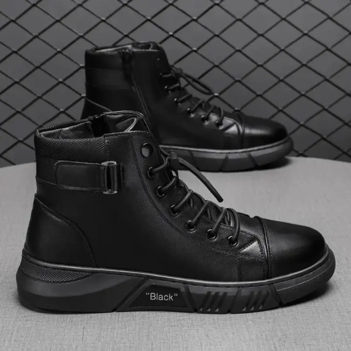 Zapatos de piel de moda para hombre, botas altas estilo Chelsea, impermeables, cómodas, con plataforma, 2025 - 1