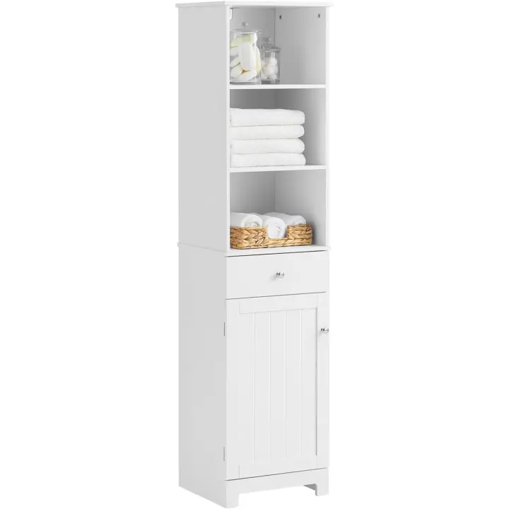BZR17-W Mueble Columna de baño, Armario Alto baño,161 x 40 x 35 cm,ES (Blanco) - 1
