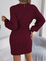 Punto de manga larga para mujer, vestido suéter elegante con aberturas, otoño e invierno - details 4