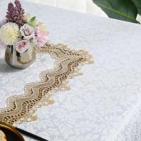 Elegante mesa de comedor con lujosa mantel bordado rectangular, mantel blanco, decoración de boda - details 10