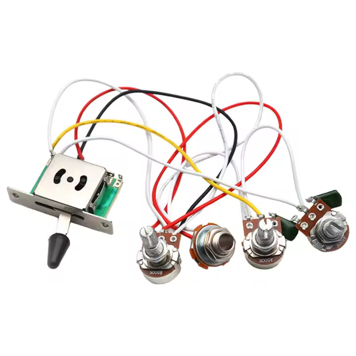 Strat-arnés de cableado de guitarra precableado 3X 500K, Pots, 1 volumen, 2 perillas de Control de tono, interruptor de 5 vías, piezas de guitarra eléctrica - 1