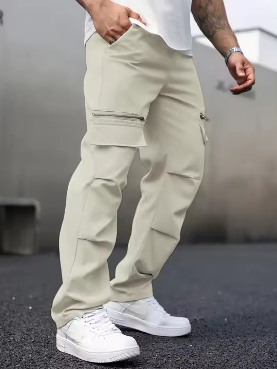 Pantalones Casuales de Talla Grande para Hombres Diseño de Bolsillo Falso con Cremallera Delantera - 1
