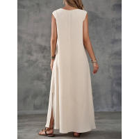 Mono sin mangas con cuello en V y abertura lateral para mujer, vestido largo elegante, verano 2025 - details 3