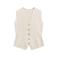 Suéter de punto sin mangas con cuello en V para mujer, suéter elegante de moda con botones delanteros - details 2