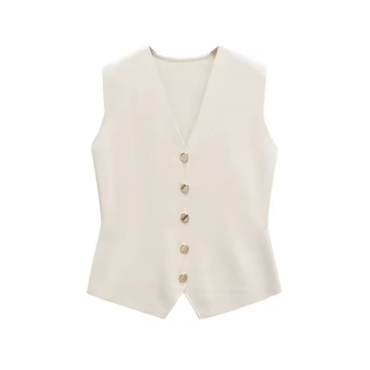Suéter de punto sin mangas con cuello en V para mujer, suéter elegante de moda con botones delanteros - 1