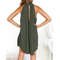 Vestido elegante para mujer, vestido corto de gasa sin mangas, top de cuello redondo, blusa, vestido casual. - details 4