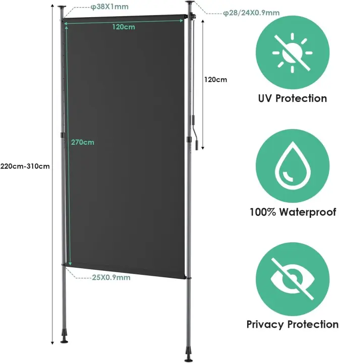 Toldo retráctil manual para exteriores, sin tornillos, cubierta de sombra para pérgola ajustable con protección UV, 100% poliéster - 1