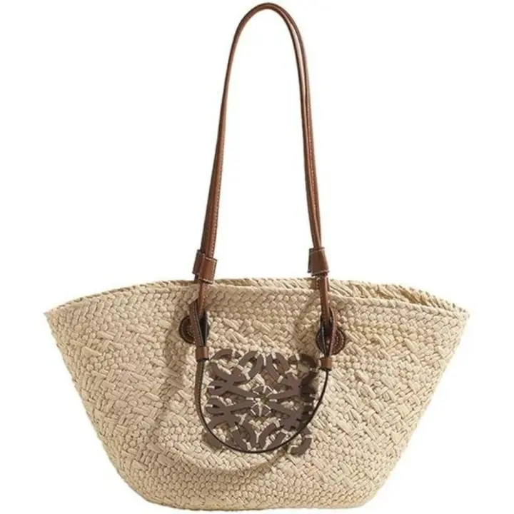 Bolso de Playa Tejido a Mano de Gran Capacidad Bolso de Mano Blanco para Mujer 50*28*19cm - 1