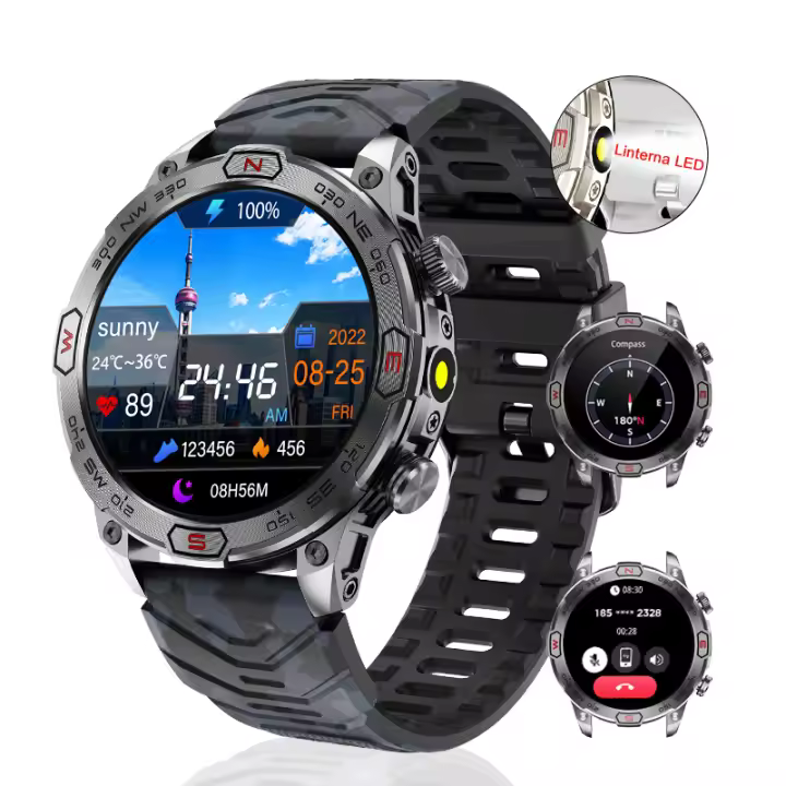 Reloj inteligente deportivo de alta calidad, pantalla AMOLED de 1,43 pulgadas, traiga su propia linterna LED de luz fuerte, modo deportivo 107+, llamada - 1