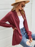 Cárdigan liso de manga larga para mujer, abrigo largo de punto, ropa informal, otoño e invierno, 2023 - details 4
