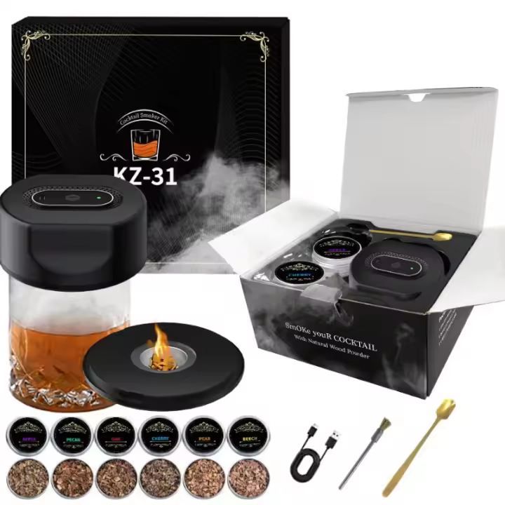 Set ahumador eléctrico para cócteles de whisky ahumado (sin butano) 6 sabores, perfecto para cocina, bar, fiesta, picnic, reunión, etc., regalo de cumpleaños, aniversario de papá para hombre - 1