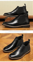 Botas de cuero de estilo británico para hombre, zapatos cortos sin cordones, versátiles, a la moda, estilo Chelsea, talla grande - details 3
