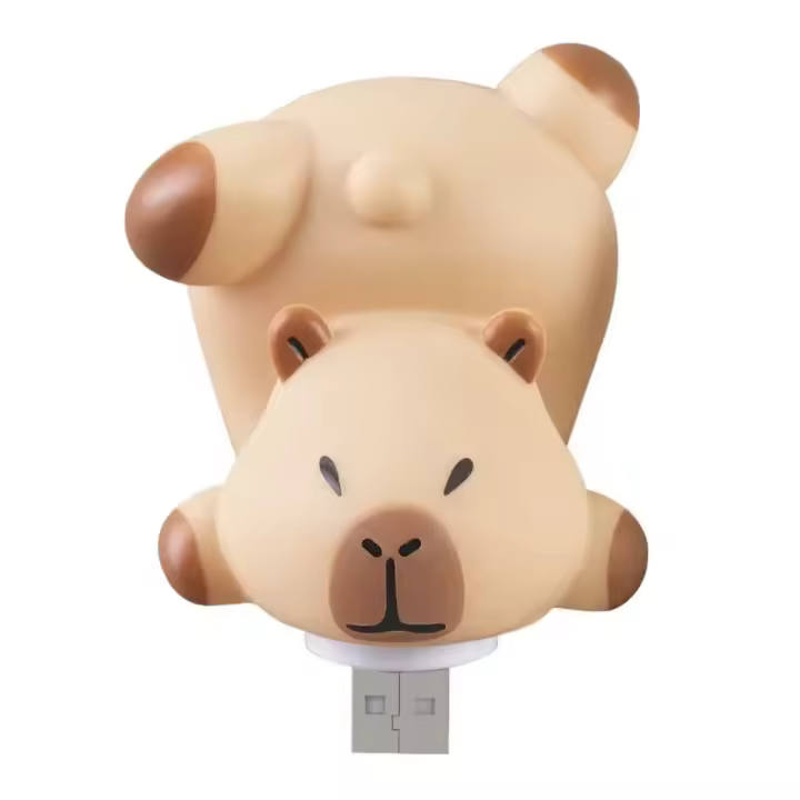 Bonita capibara, luz nocturna USB, lámpara con enchufe USB de dibujos animados de plástico, lámpara de ambiente pequeña USB práctica marrón, regalos para niños - 1