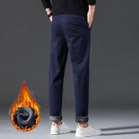 Pantalones informales de invierno para hombre, pantalones cálidos de felpa de estilo clásico para negocios, pantalones de piel gruesa Regular, pantalones formales rectos elásticos de lana para hombre - details 20