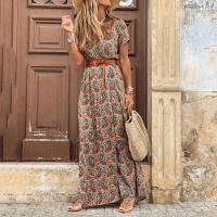 Vestido Bohemio de Verano 2024 para Mujer Cuello en V Floral con Cinturón - details 6