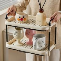 Cup storage rack desktop water cup storage rack dining side cabinet tea cup drain rack cream style kitchen cup rack kitchen storage rack cosmetics storage - details 0