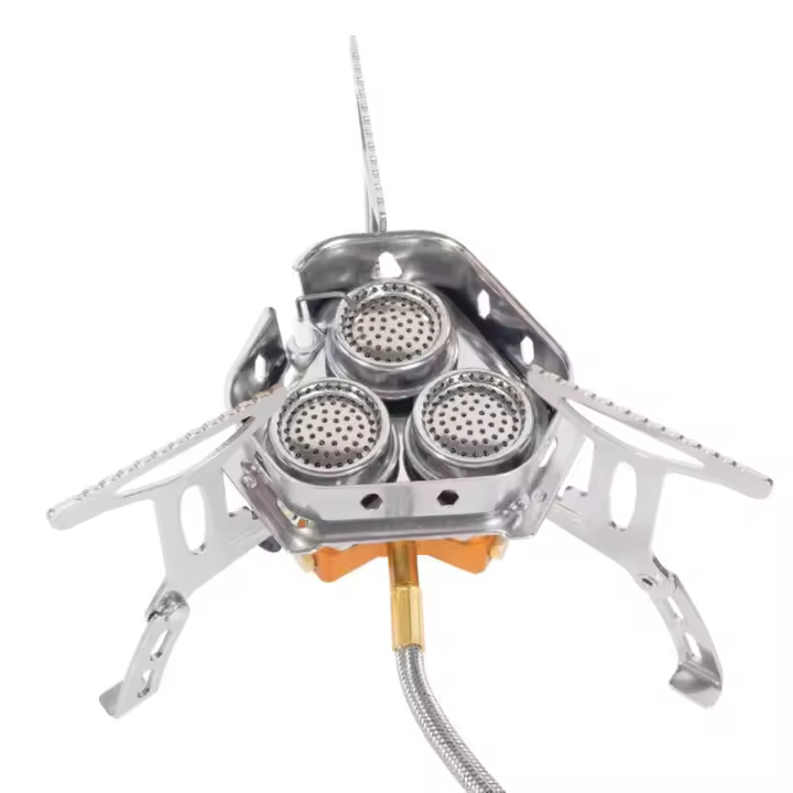 Estufa de Gas de Acero Inoxidable Portátil 3 Cabezas Ideal para Acampar, Picnic, Barbacoa 5800W - 1