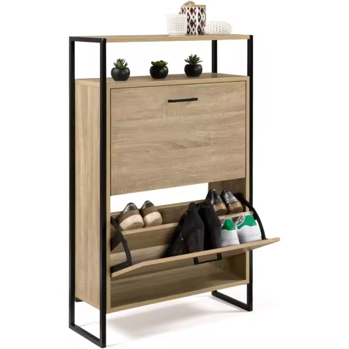 Zapatero 12 pares de 2 puertas con estante superior de diseño industrial - 1
