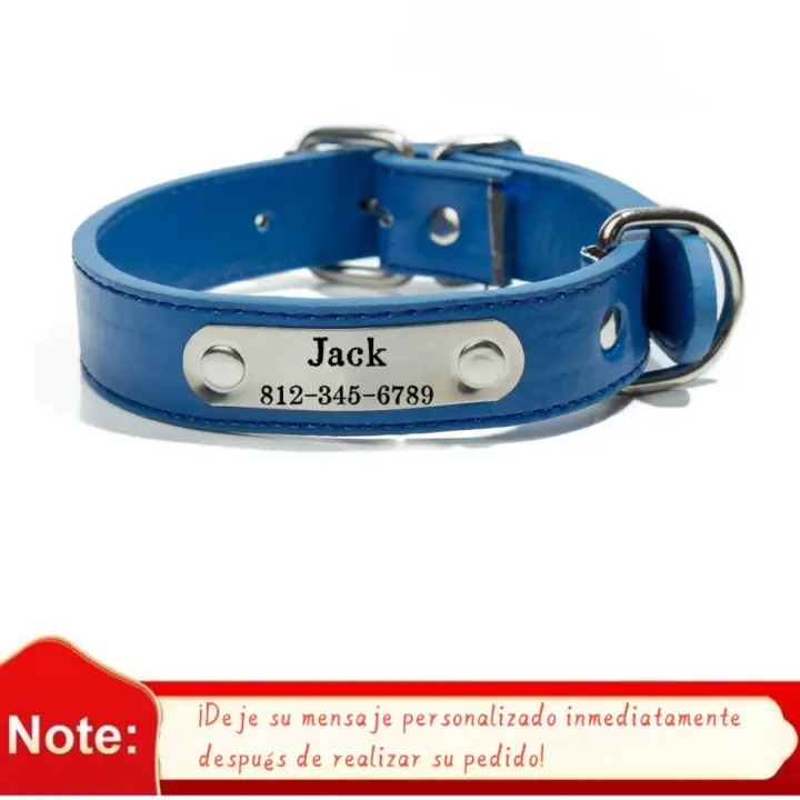 Collar de Perro Personalizado con Nombre grabado Etiqueta ID Anti-Perdido de Cuero PU Sólido Adecuado para Perros Pequeños Medianos y Grandes Suministros para Mascotas - 1