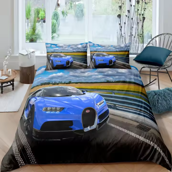 Funda de edredón con estampado de coche de carreras, funda nórdica con funda de almohada, juego de cama individual, doble, tamaño Queen y King, funda de edredón de poliéster - 1