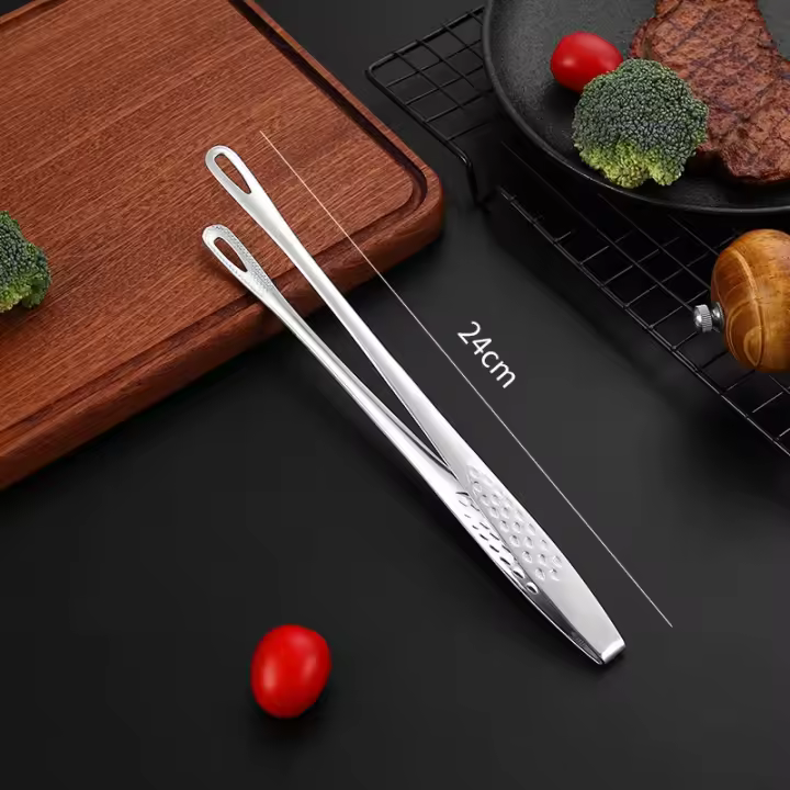 1 pieza de pinzas de cocina de acero inoxidable para barbacoa, pinzas para cocinar, pinzas para barbacoa, pinzas para ensalada y carne, pinzas para alimentos, utensilios de cocina - 1