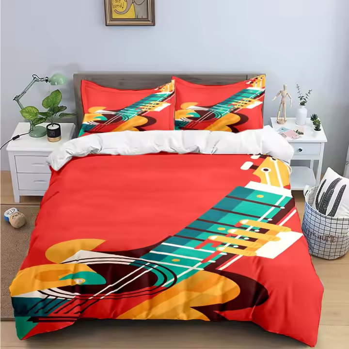 Exquisito Conjunto de Ropa de Cama de Guitarra Cubierta de Duvet, Cojín, Funda de Cama - 1
