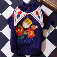 Suéter de payaso con bordado de rosas para mascotas, suéter a cuadros suave y cómodo para perros, gorro de punto cálido para mascotas, jersey de punto para perros y gatos - details 2