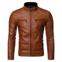Chaqueta de otoño e invierno para hombre, chaqueta de cuero de color sólido, chaqueta con cuello levantado para hombre, chaqueta ajustada con múltiples bolsillos para hombre - details 1