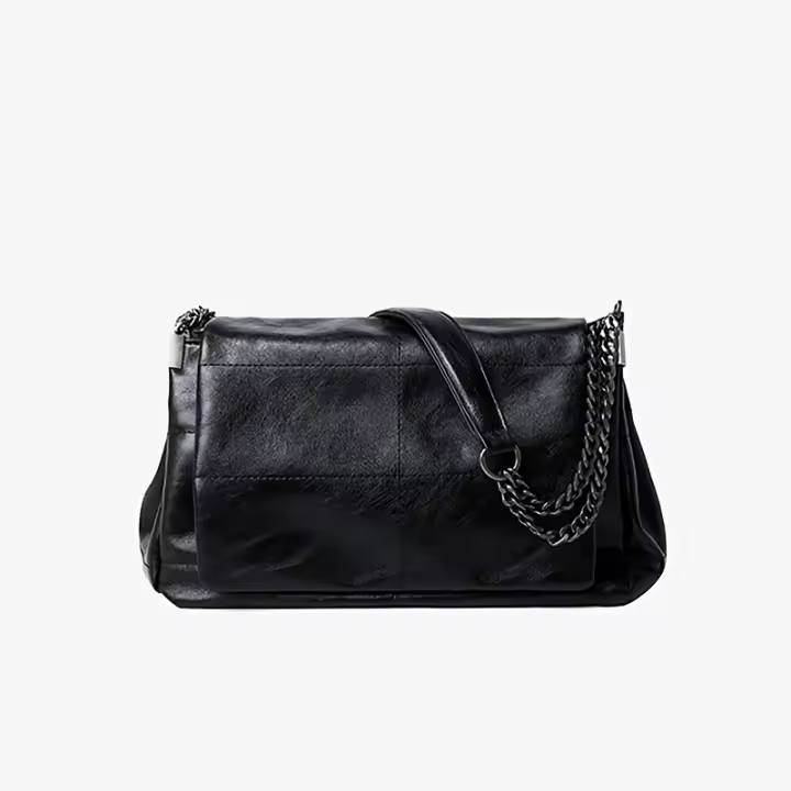 Bolso de hombro estilo vintage para mujer - Bolso hobo de gran capacidad con correa de cadena, cierre magnético y diseño acolchado, negro - 1