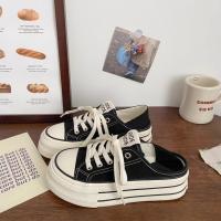 Gao Yan dos zapatos de lona de medio arrastre de las mujeres delgado verano nuevo nicho de un pedal versión coreana de plataforma zapatos blancos - details 5