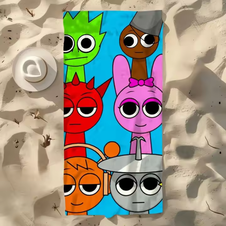 Patrón de dibujos animados S-Sprunki, piscina suave, regalo para viajes, gimnasio, ducha, Camping, deportes de secado rápido, toalla de playa grande - 1