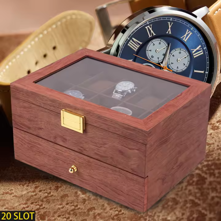 Caja de Reloj de Madera y Acrílico Transparente Almacenamiento de Joyería de Madera para 20 Relojes - 1