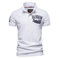 POLO de algodón cepillado a la moda para hombre, camisa POLO de manga corta con solapa bordada estampada, novedad de verano - details 1