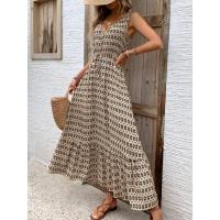 Vestido Largo de Verano 2025 Cuello en V Profundo, Mangas sin Agujar, Estampado Floral, Tejido Transpirable para Playa, Fiesta o Eventos Casuales Diseño Boho-Chic - details 4