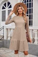 Vestido de manga larga con suéter hasta la rodilla informal con bolsillo y cuello redondo para mujer - details 11