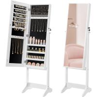 Armario para Joyas Bloqueable, Espejo de Longitud Completa, Montaje Sencillo, Superficie Blanca y Forro Beige - details 7