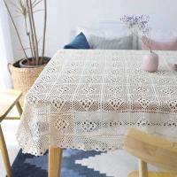Mantel de crochet beige decorativo hueco, cubierta rectangular para mesa de comedor con borlas, decoración estética para salones de bodas - details 13