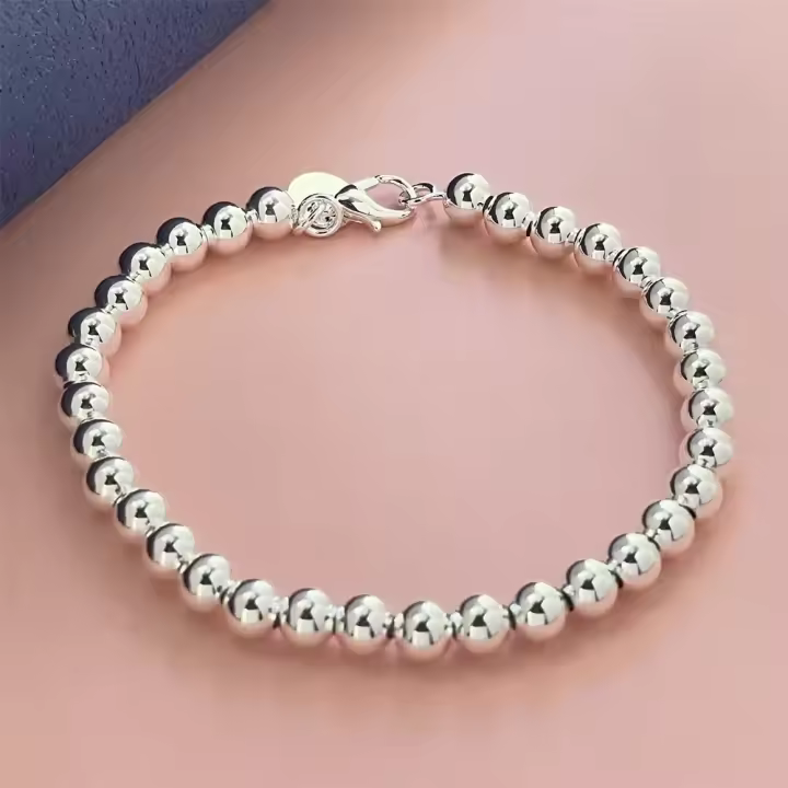 Pulsera de plata de ley 925 de 18-20CM, cuentas exquisitas de 6MM, joyería de regalo para fiesta y boda a la moda para mujer - 1