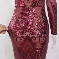 Noche retro con lentejuelas para mujer, un hombro, manga única, largo hasta el suelo, vestido de graduación elástico - details 3