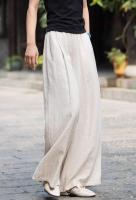 Pantalones de pierna ancha sueltos con cintura elástica de lino para mujer moda coreana informal 2025 - details 7