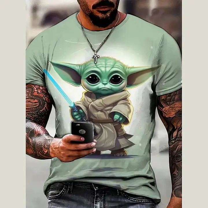 Yoda Baby Camiseta de talla grande con estampado 3D para hombre y mujer, informal, cuello redondo, deportiva, transpirable, manga corta de secado rápido - 1