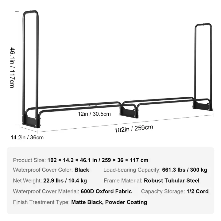 SucceBuy Rejilla para leña para exteriores con cubierta, soporte para troncos resistente, para chimenea, patio, almacenamiento interior/exterior - 1