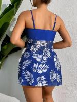 2025 Vestido corto Tankini con pantalones cortos traje de baño para mujer traje de baño femenino acolchado estampado traje de baño ropa de playa para nadar verano - details 17