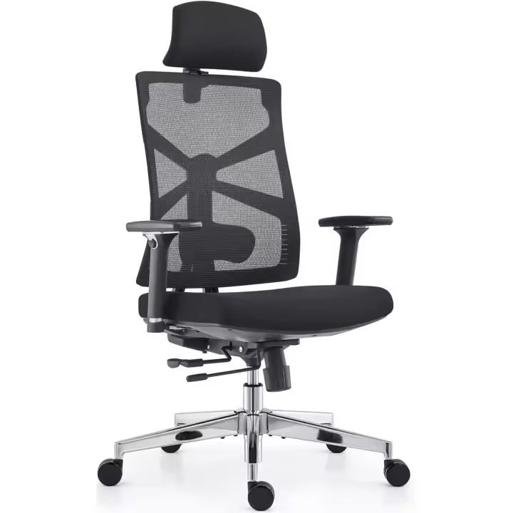 Oficina Ergonómica con Respaldo Adaptativo, Silla de Escritorio de Alto Respaldo con Reposabrazos 4D, Profundidad de Asiento Ajustable, Soporte Lumbar y Reposacabezas 2D, Negro - 1