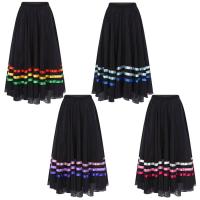Faldas Flamenco español para mujer, vestidos de danza contemporánea moderna lírico, cintura alta, dobladillo a rayas, falda con - details 0